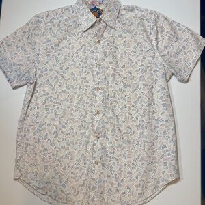 Robert Graham White Short-Sleeve Button-Down with Blue and Tan Geo Print